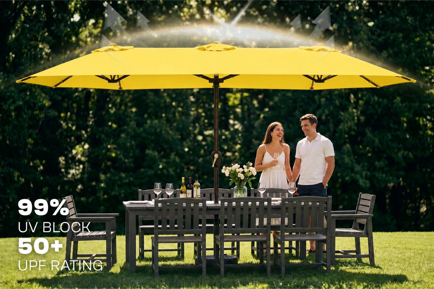 LED Double-Sided Patio Umbrella with Base