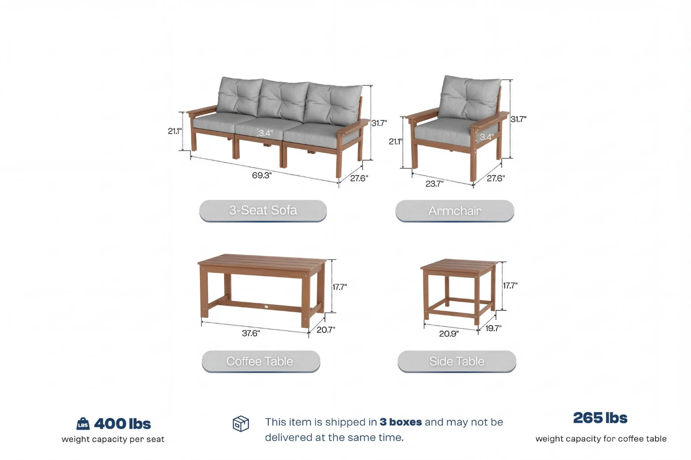 HDPE Sectional Patio Couch Set