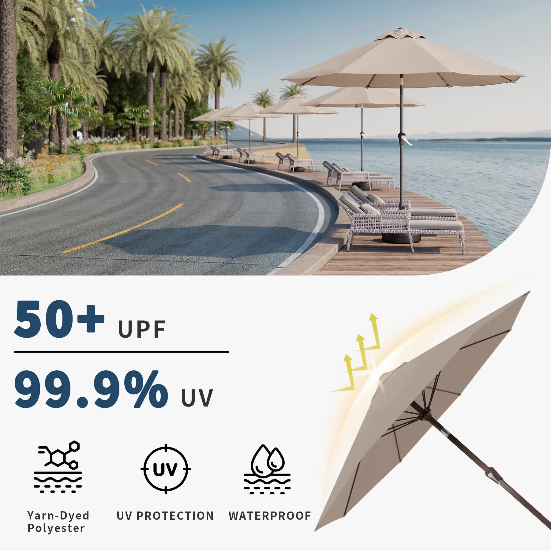 Fiberglass Patio Umbrella - Push Button Tilt