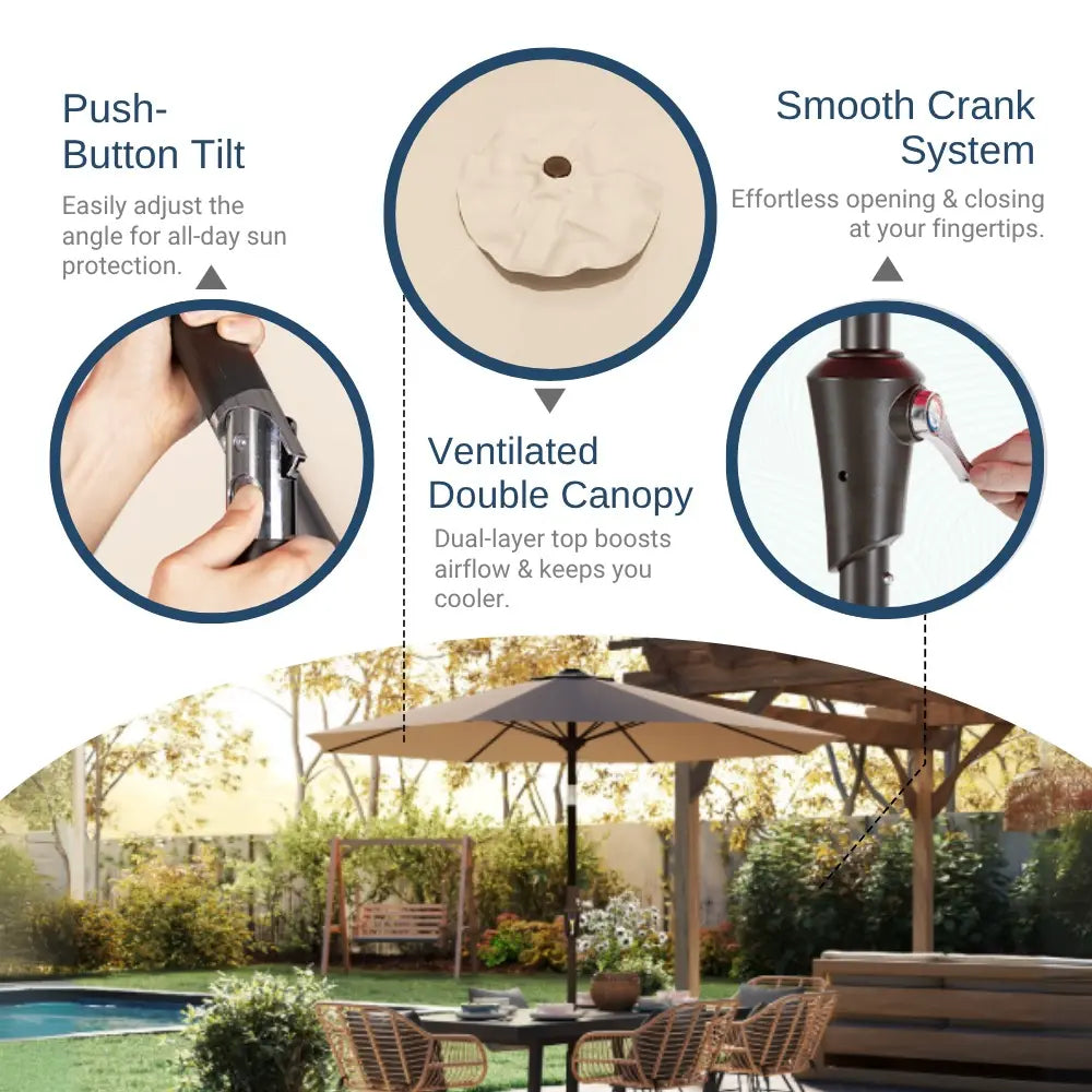 Fiberglass Patio Umbrella - Push Button Tilt
