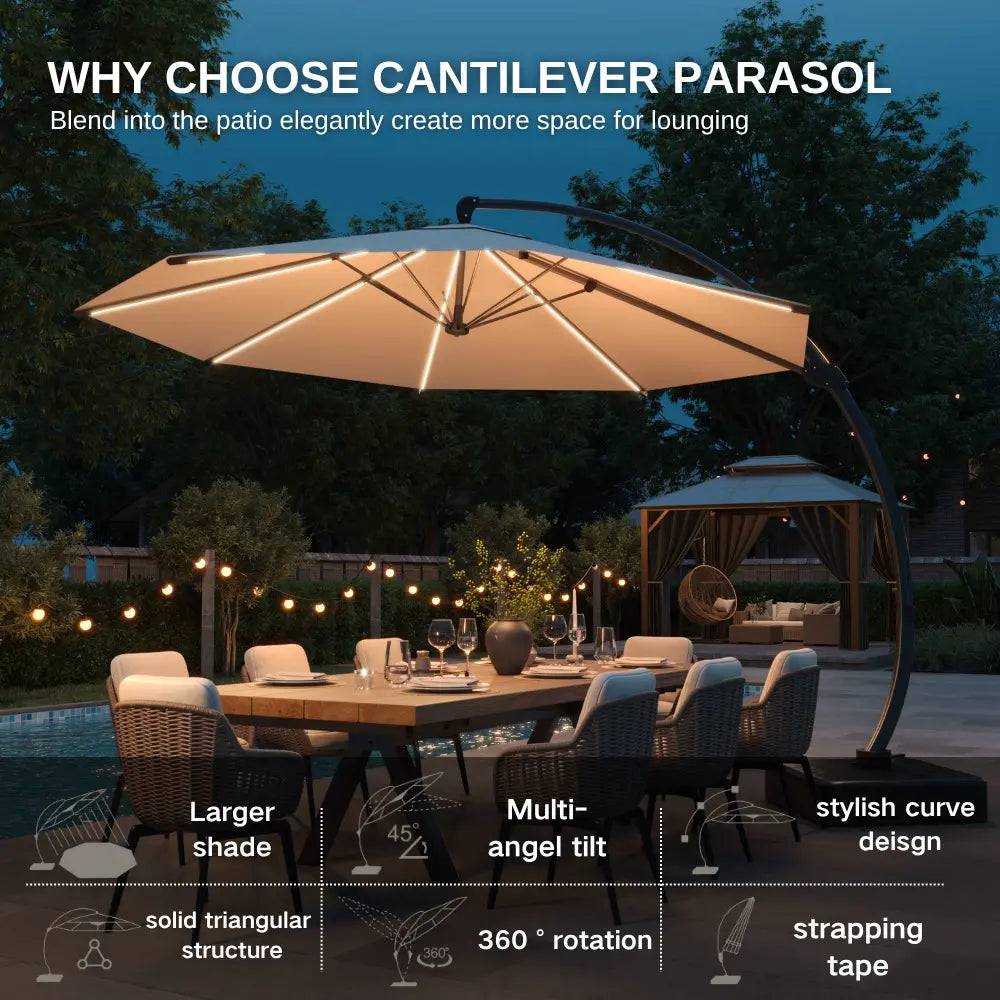 patioking lighted cantilever umbrella with base