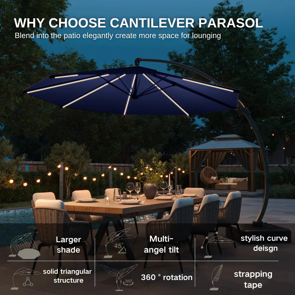 patioking lighted cantilever umbrella with base