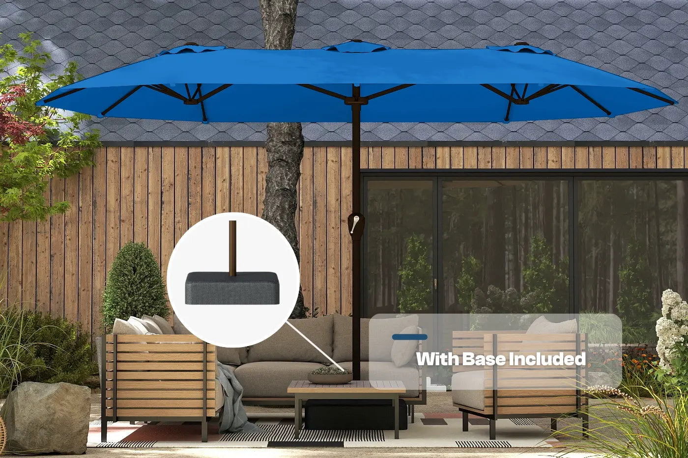 Fiberglass Double-Sided Patio Umbrella with base
