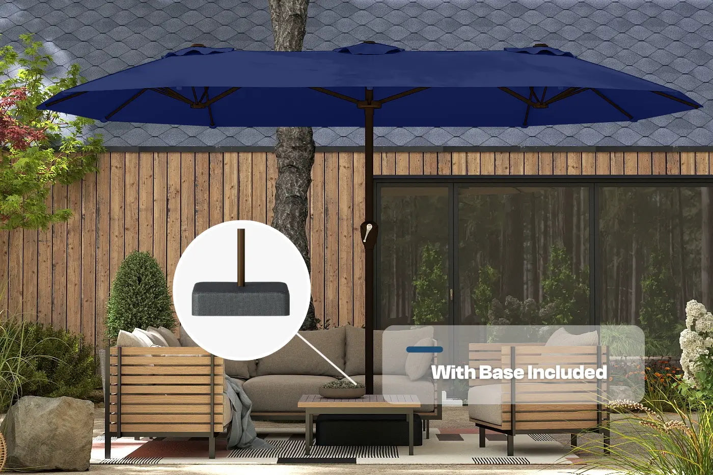 Fiberglass Double-Sided Patio Umbrella with base