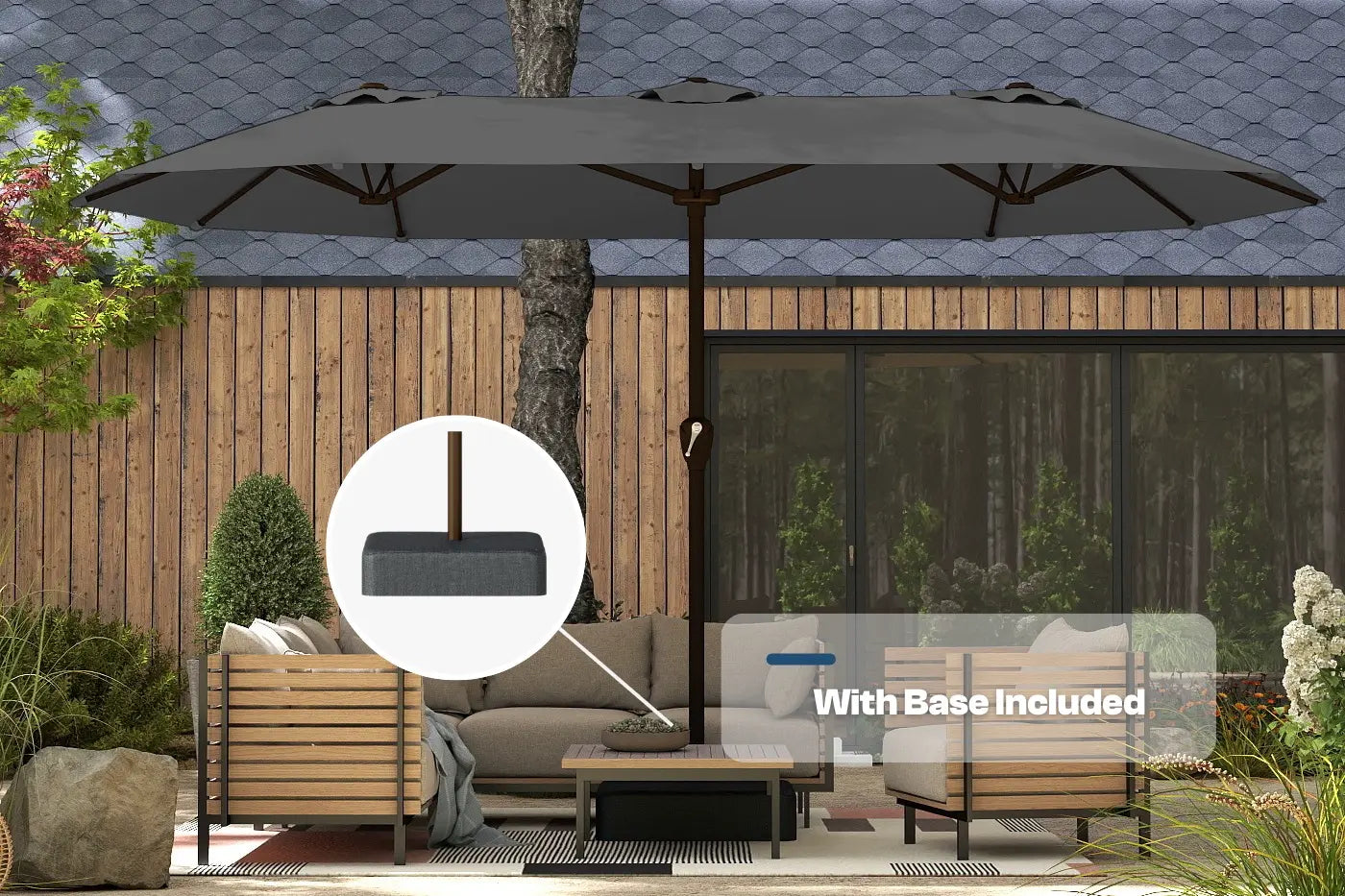 Fiberglass Double-Sided Patio Umbrella with base