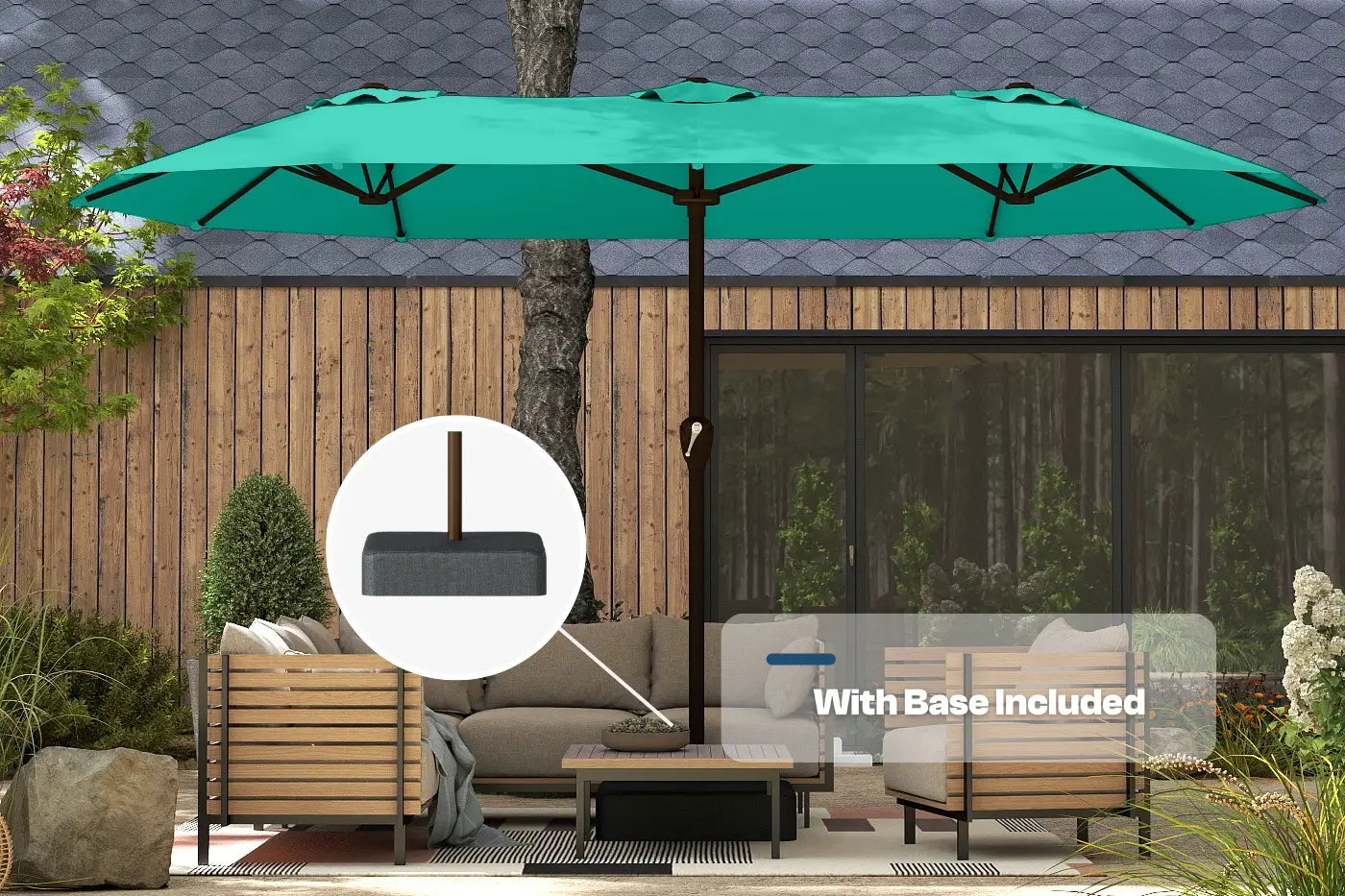 Fiberglass Double-Sided Patio Umbrella with base