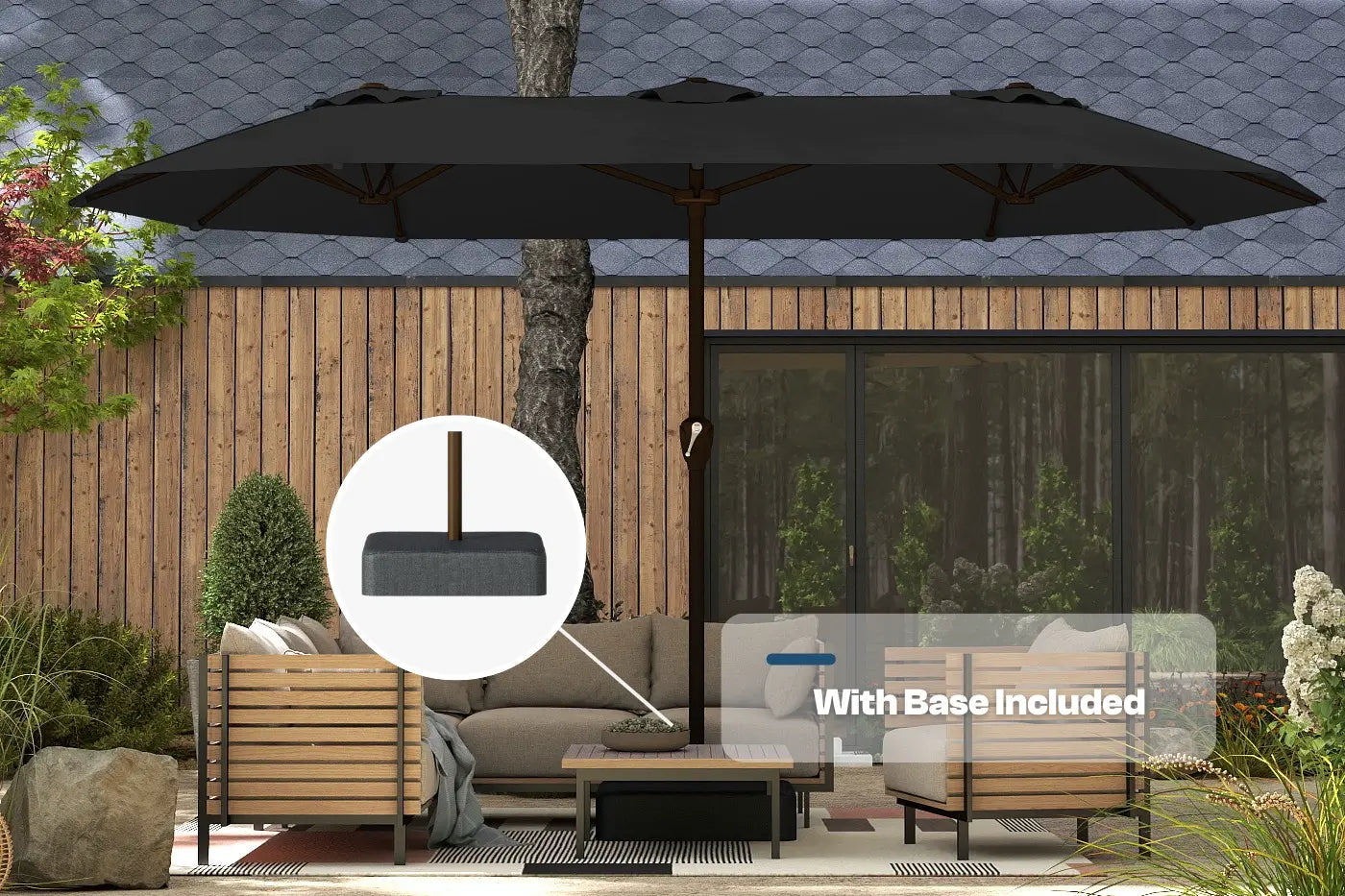 Fiberglass Double-Sided Patio Umbrella with base