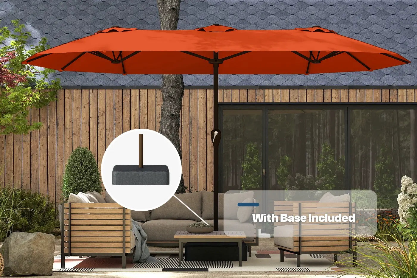 Fiberglass Double-Sided Patio Umbrella with base