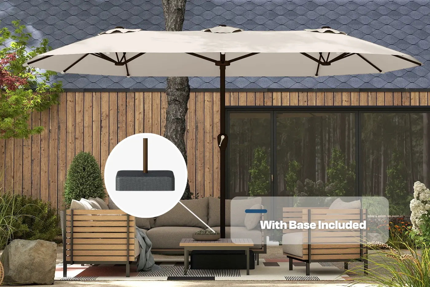Fiberglass Double-Sided Patio Umbrella with base