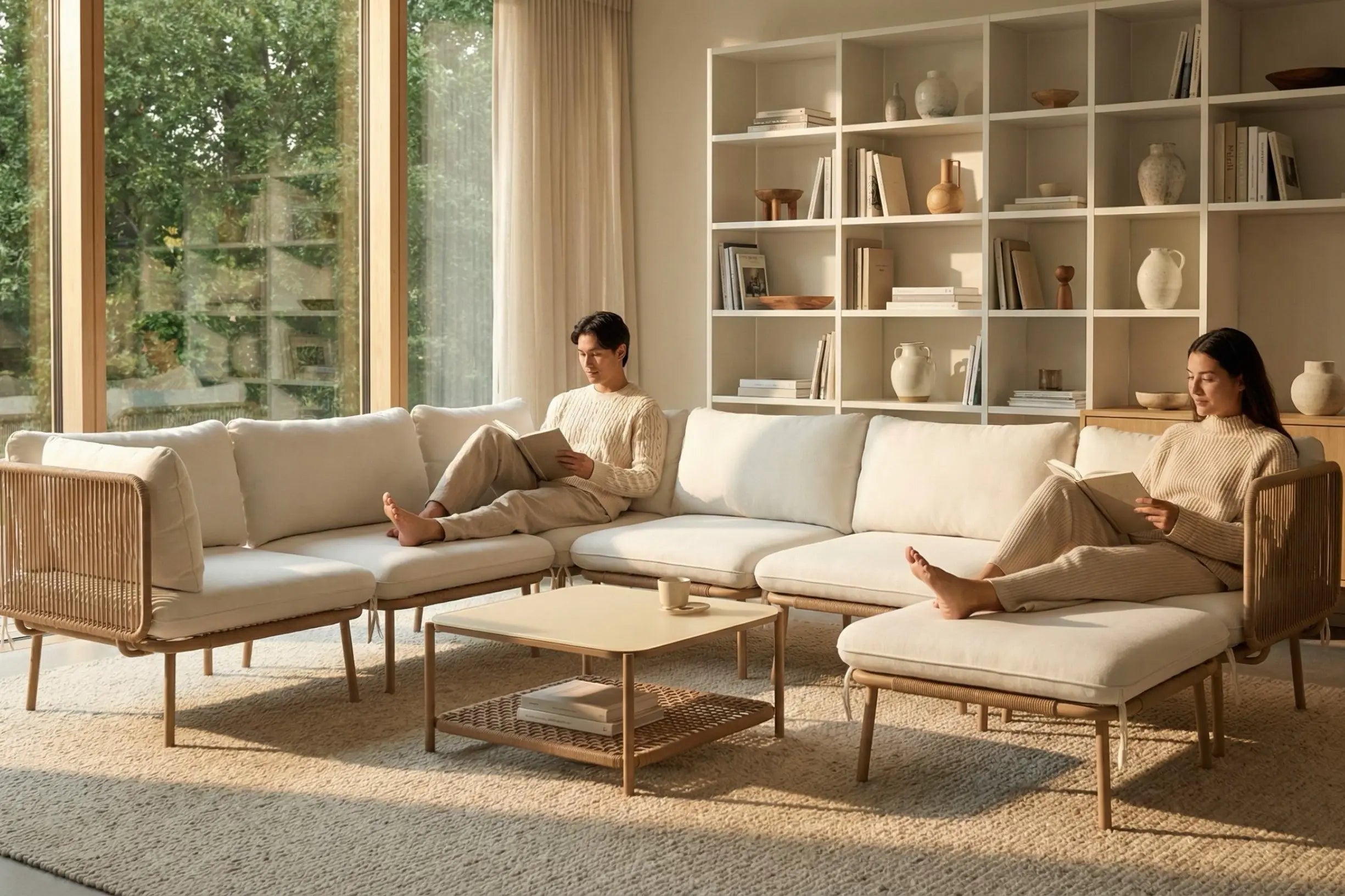 Modular Rope-Woven L-Shaped Sofa