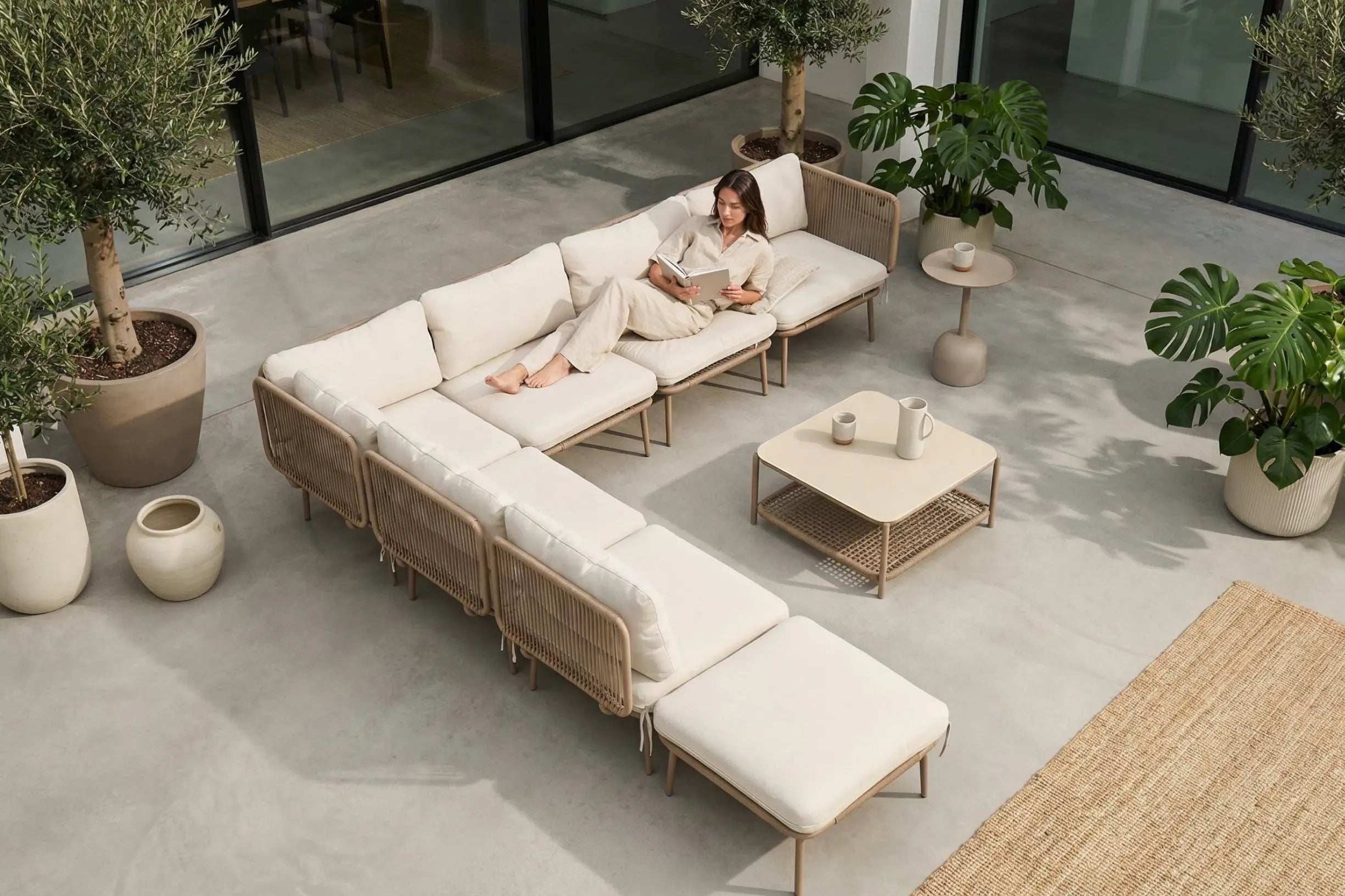 Modular Rope-Woven L-Shaped Sofa