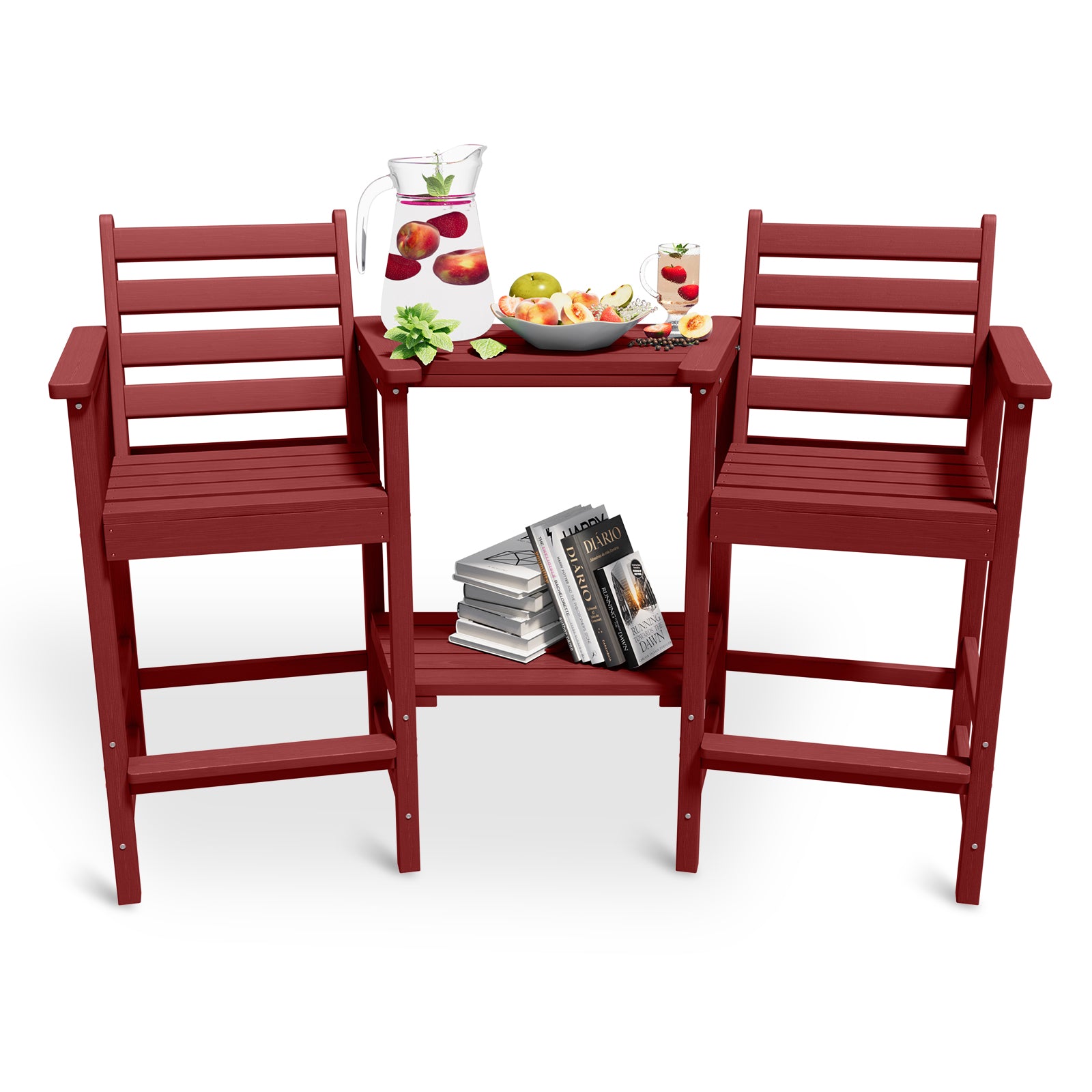 AreShark HDPE Tall Adirondack Chair Set with Removable Double Trays