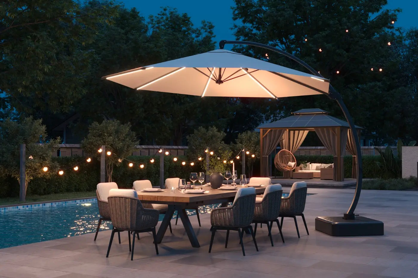 Lighted Cantilever Umbrella with Base