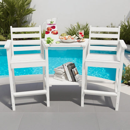 AreShark HDPE Tall Adirondack Chair Set with Removable Double Trays