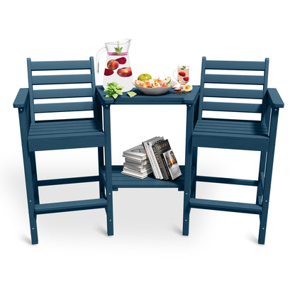 AreShark HDPE Tall Adirondack Chair Set with Removable Double Trays