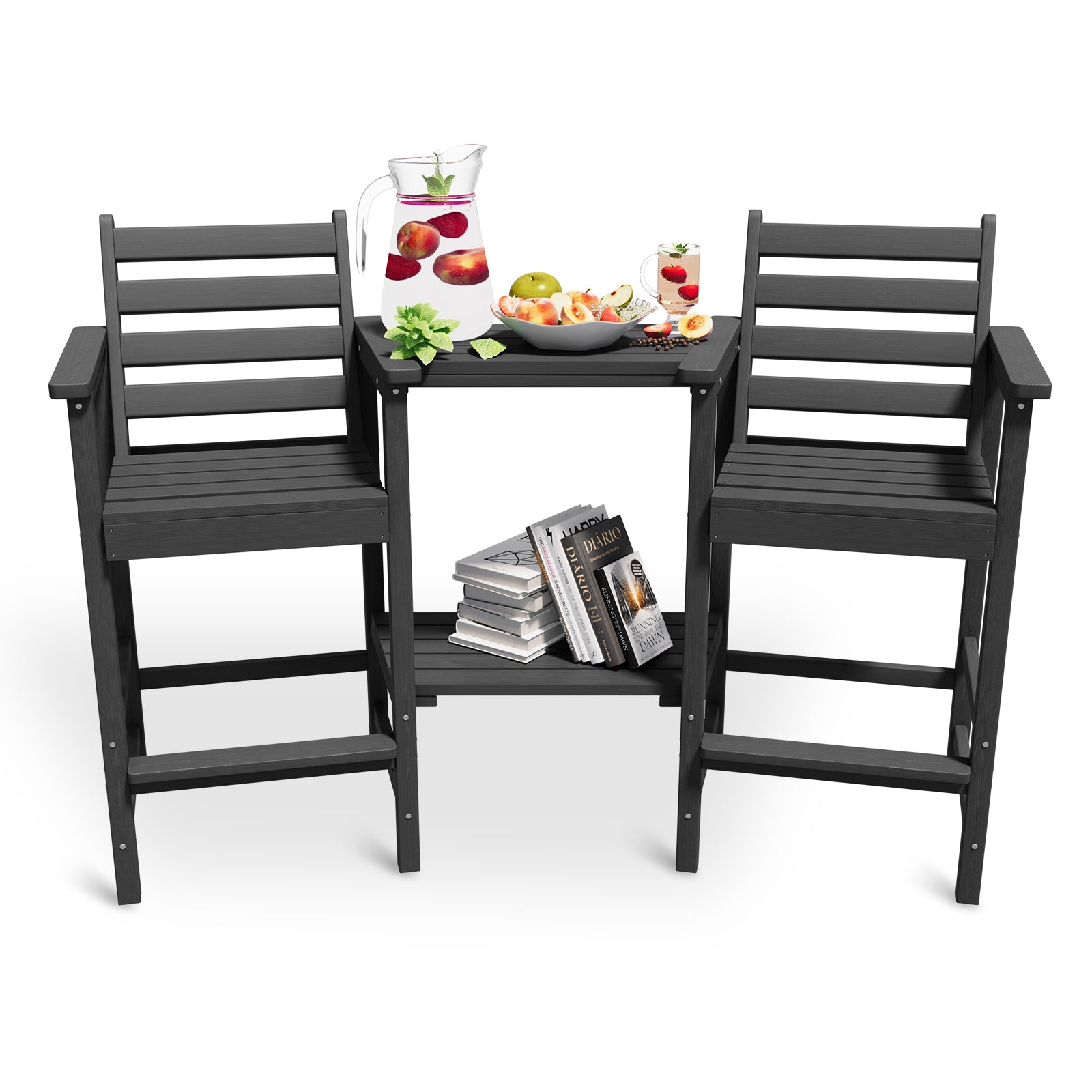 AreShark HDPE Tall Adirondack Chair Set with Removable Double Trays