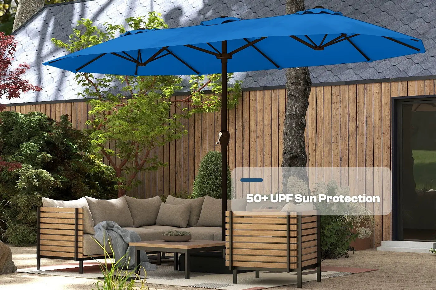 Fiberglass Double-Sided Patio Umbrella with base