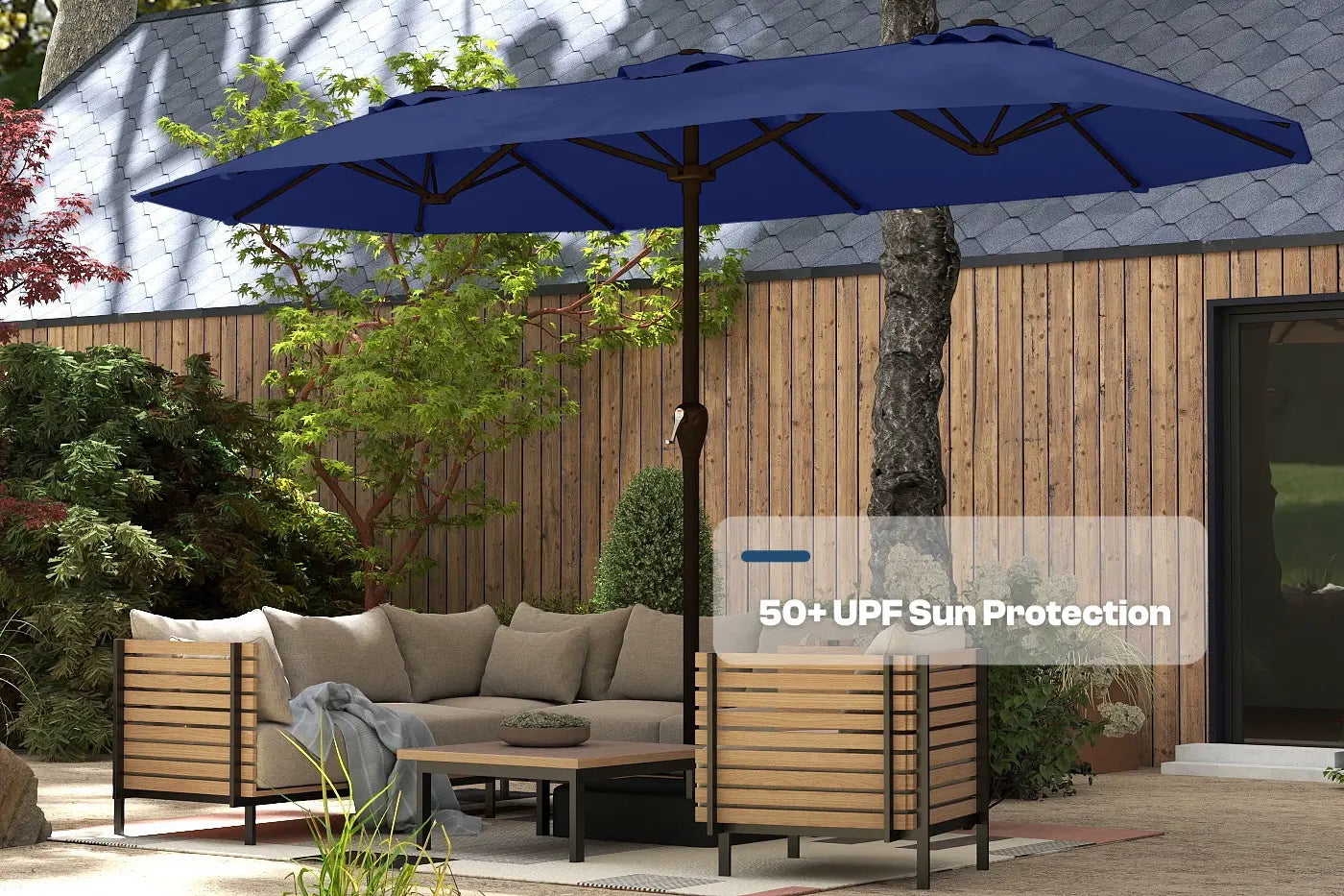 Fiberglass Double-Sided Patio Umbrella with base