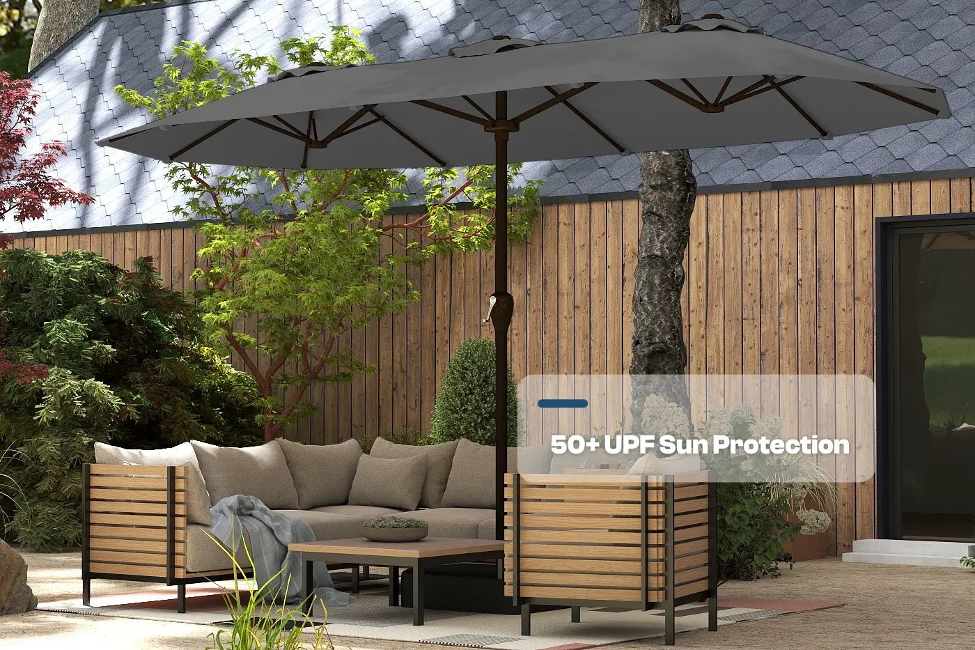 Fiberglass Double-Sided Patio Umbrella with base