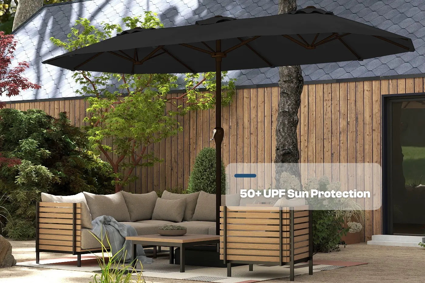 Fiberglass Double-Sided Patio Umbrella with base