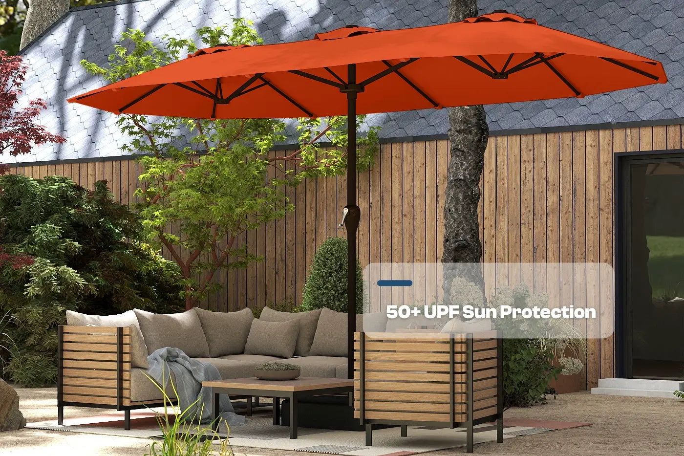 Fiberglass Double-Sided Patio Umbrella with base