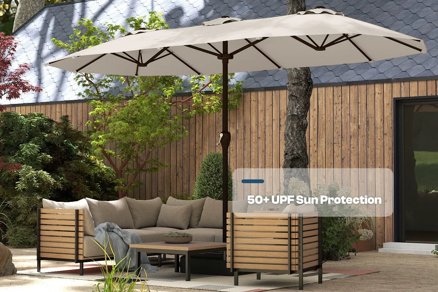 Fiberglass Double-Sided Patio Umbrella with base