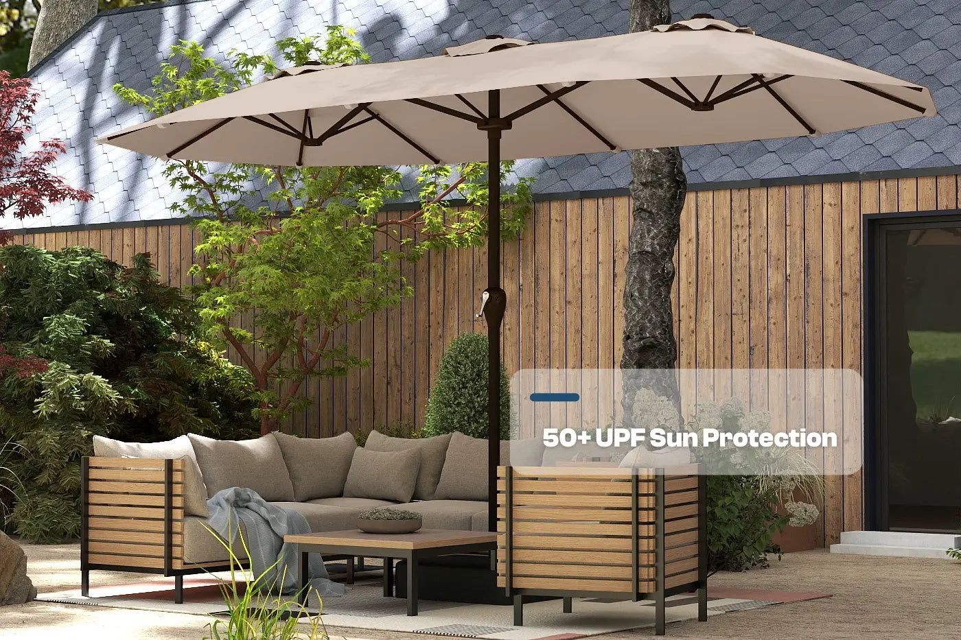Fiberglass Double-Sided Patio Umbrella with base