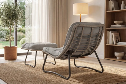 Wicker Lounge Chair with Ottoman