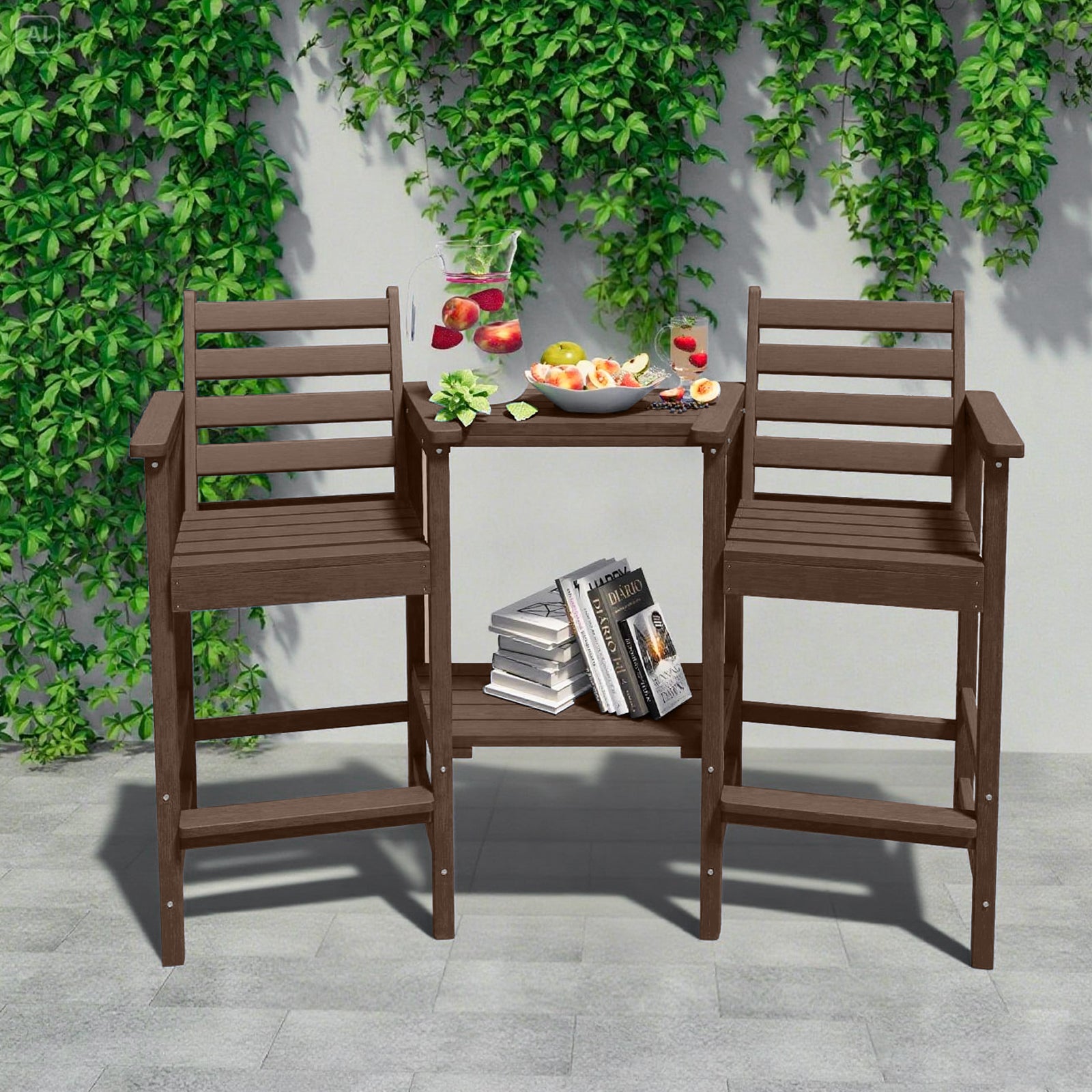 AreShark HDPE Tall Adirondack Chair Set with Removable Double Trays