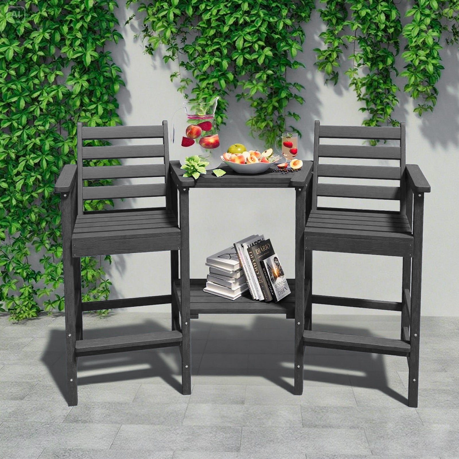 AreShark HDPE Tall Adirondack Chair Set with Removable Double Trays