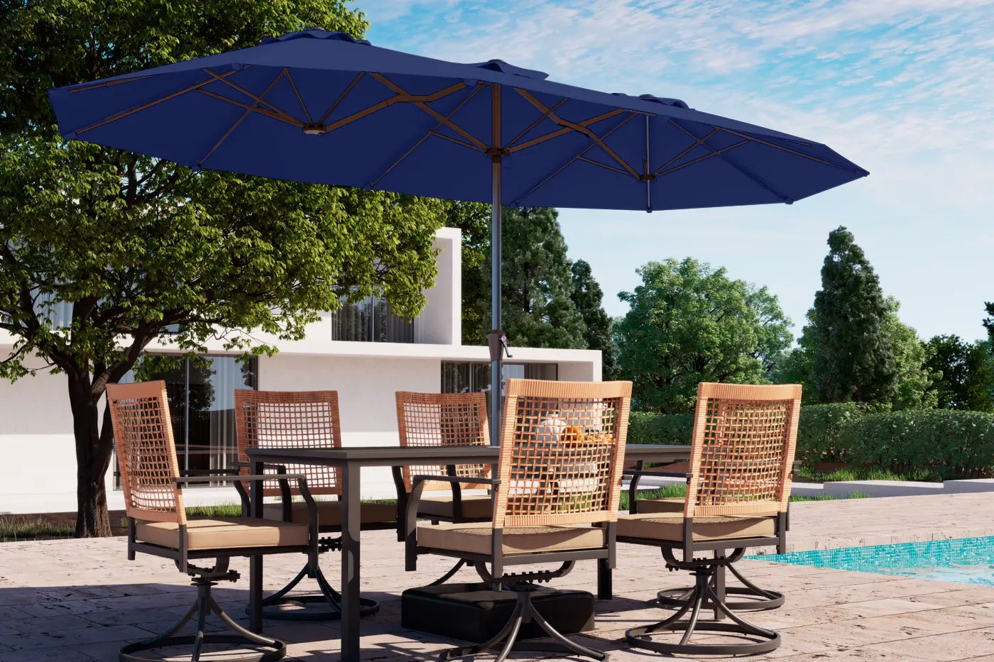 Fiberglass Double-Sided Patio Umbrella with base