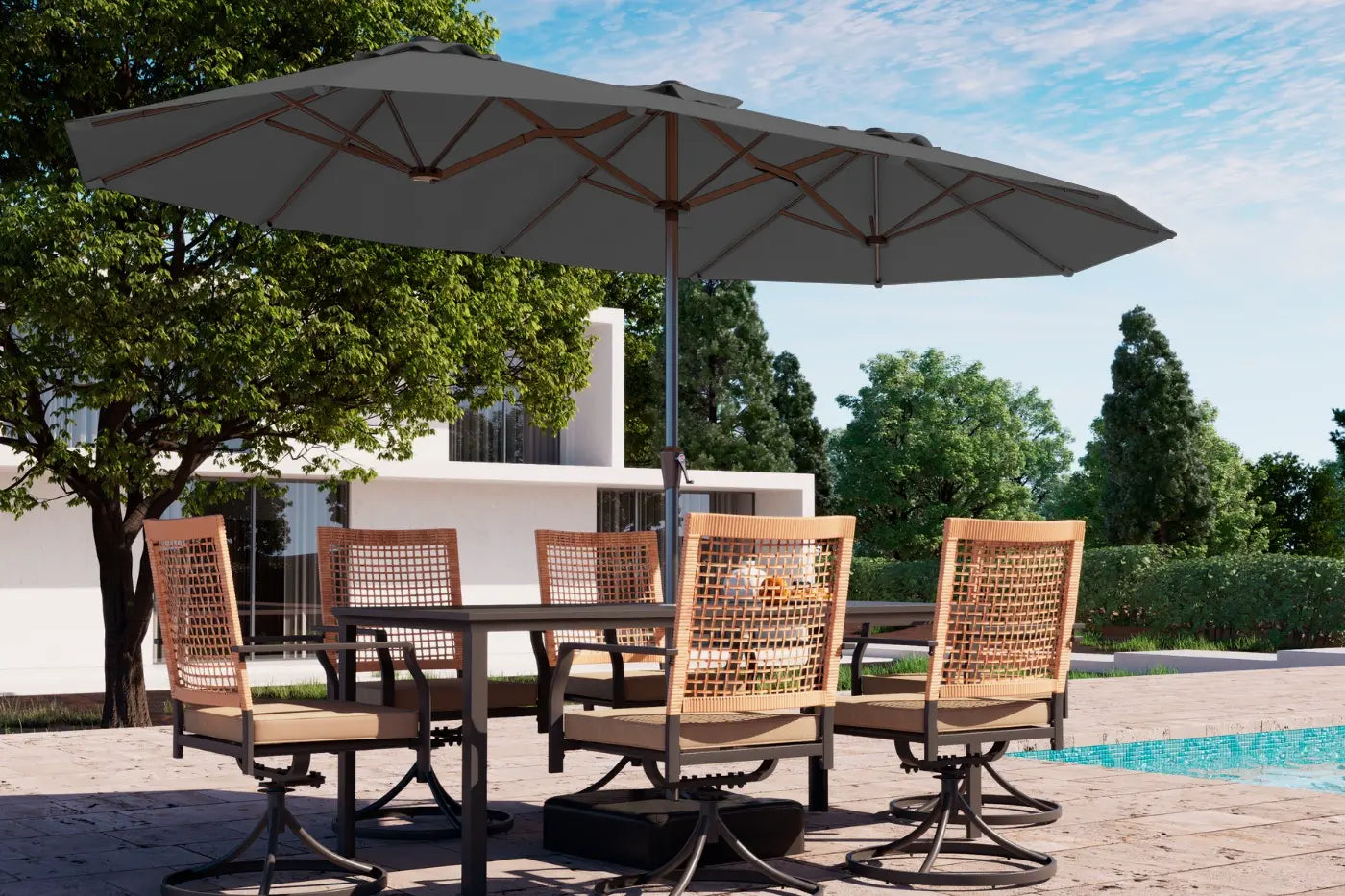 Fiberglass Double-Sided Patio Umbrella with base