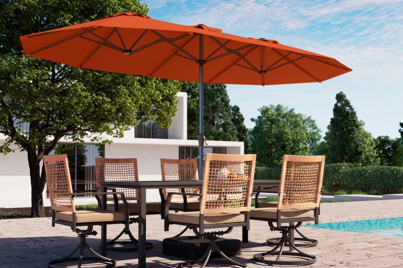 Fiberglass Double-Sided Patio Umbrella with base