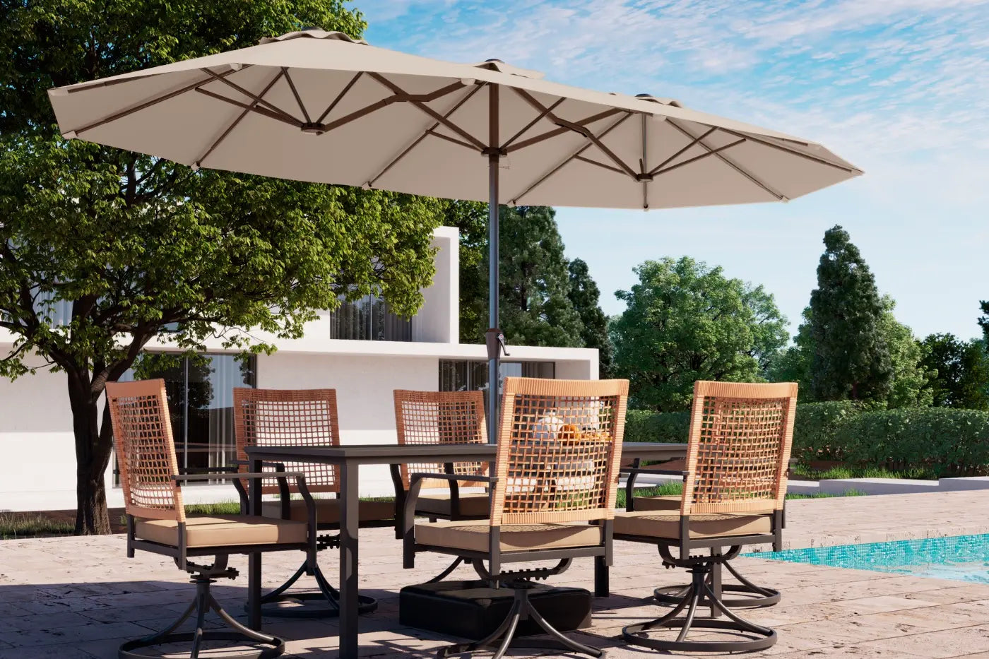 Fiberglass Double-Sided Patio Umbrella with base