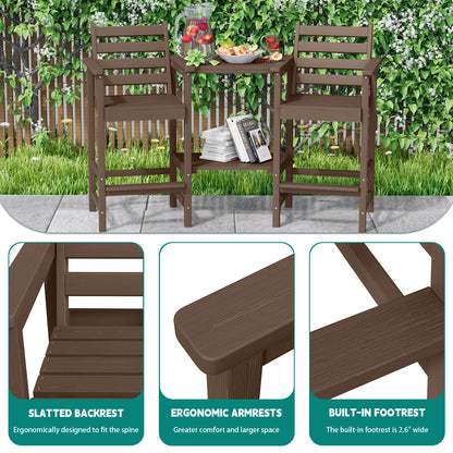AreShark HDPE Tall Adirondack Chair Set with Removable Double Trays