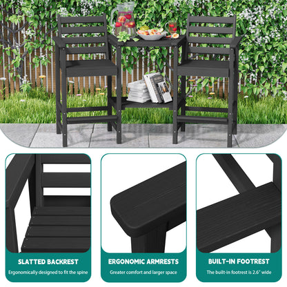 AreShark HDPE Tall Adirondack Chair Set with Removable Double Trays