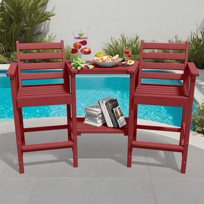AreShark HDPE Tall Adirondack Chair Set with Removable Double Trays