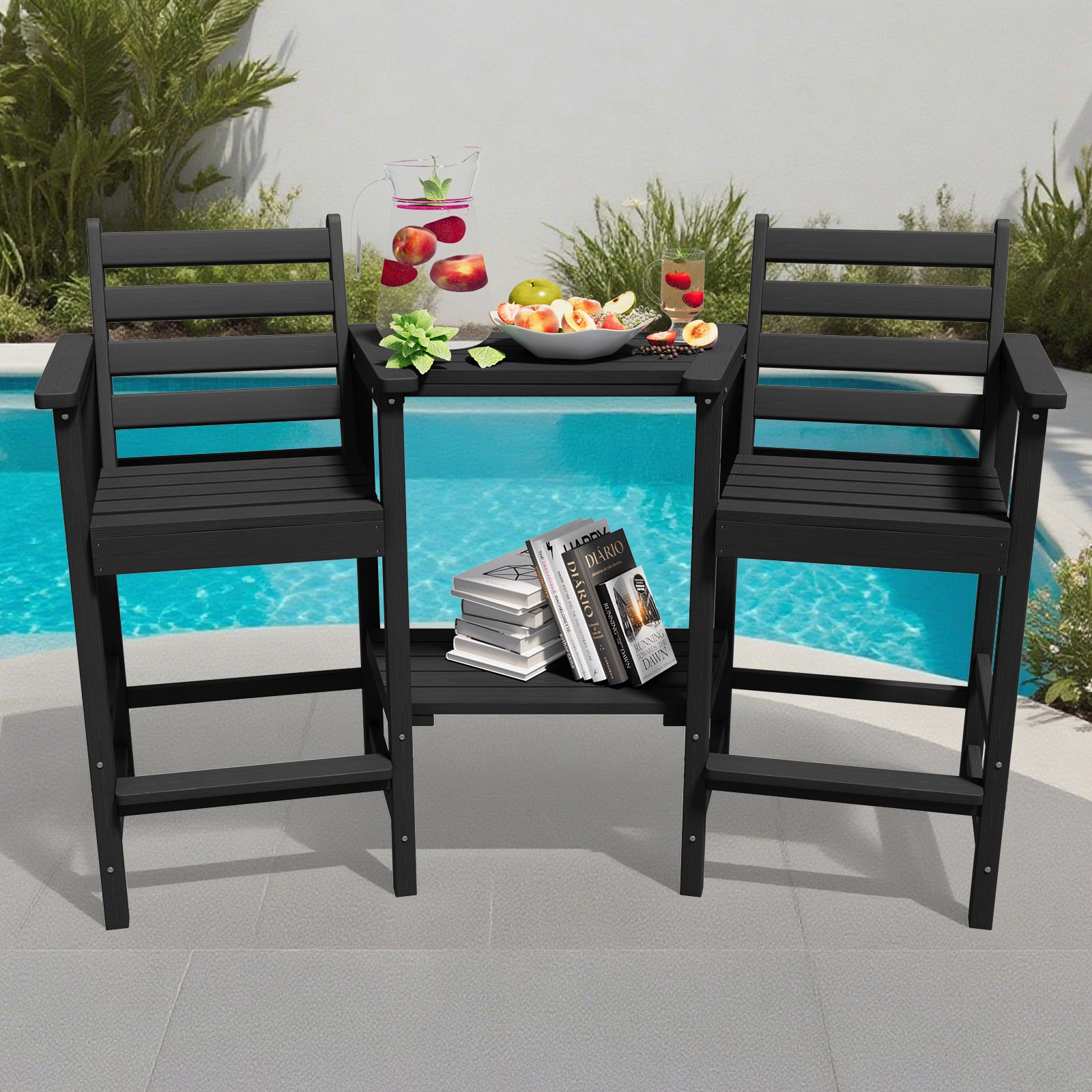 AreShark HDPE Tall Adirondack Chair Set with Removable Double Trays