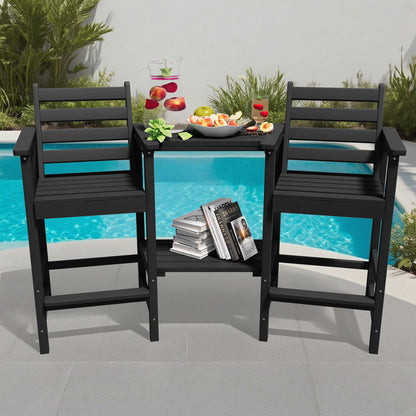 AreShark HDPE Tall Adirondack Chair Set with Removable Double Trays