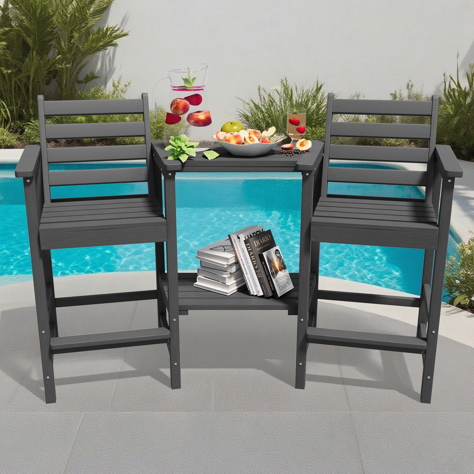 AreShark HDPE Tall Adirondack Chair Set with Removable Double Trays