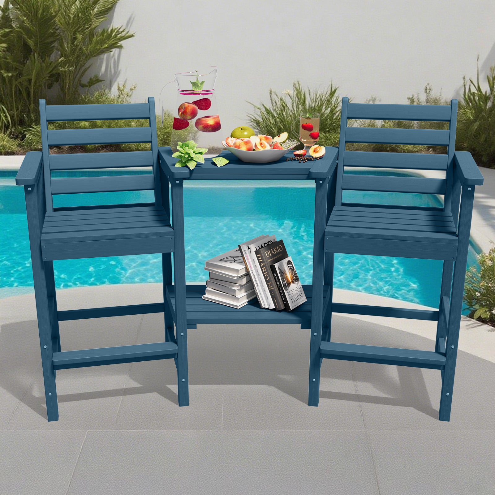 AreShark HDPE Tall Adirondack Chair Set with Removable Double Trays