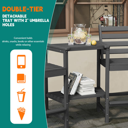 AreShark HDPE Tall Adirondack Chair Set with Removable Double Trays