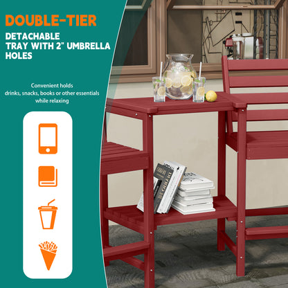 AreShark HDPE Tall Adirondack Chair Set with Removable Double Trays