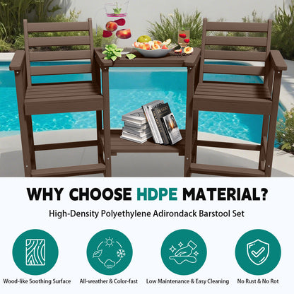 AreShark HDPE Tall Adirondack Chair Set with Removable Double Trays