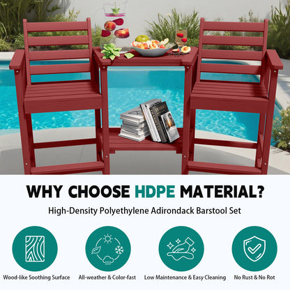 AreShark HDPE Tall Adirondack Chair Set with Removable Double Trays