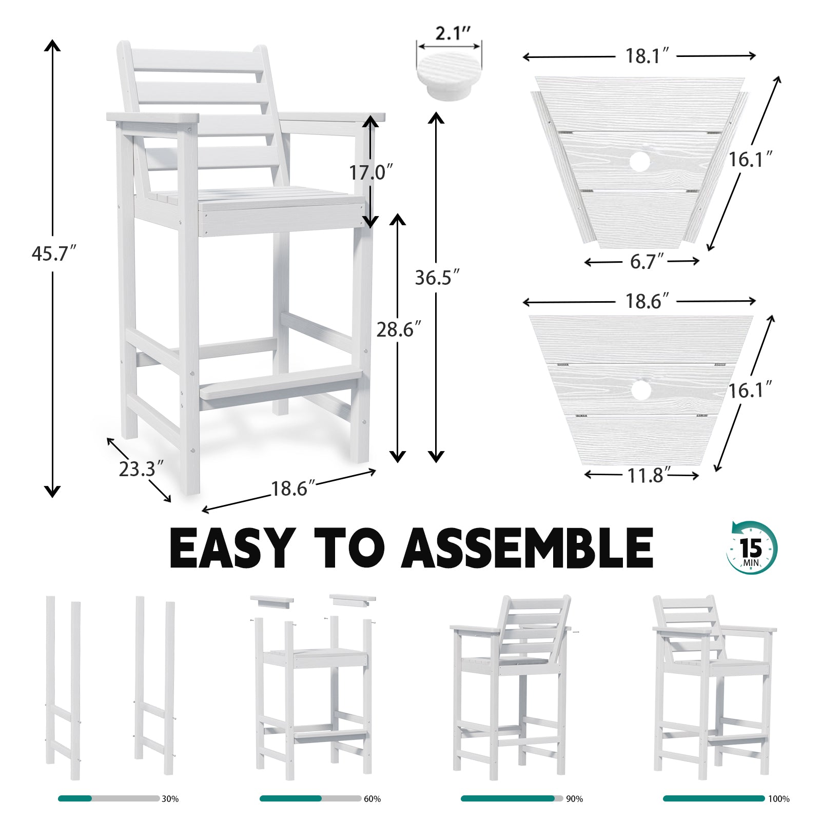AreShark HDPE Tall Adirondack Chair Set with Removable Double Trays