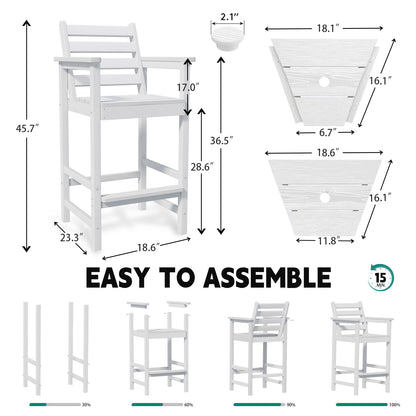 AreShark HDPE Tall Adirondack Chair Set with Removable Double Trays