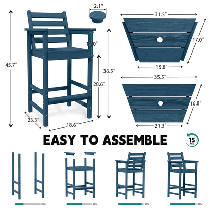 AreShark HDPE Tall Adirondack Chair Set with Removable Double Trays