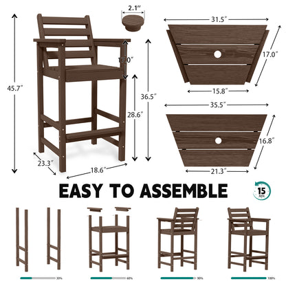 AreShark HDPE Tall Adirondack Chair Set with Removable Double Trays