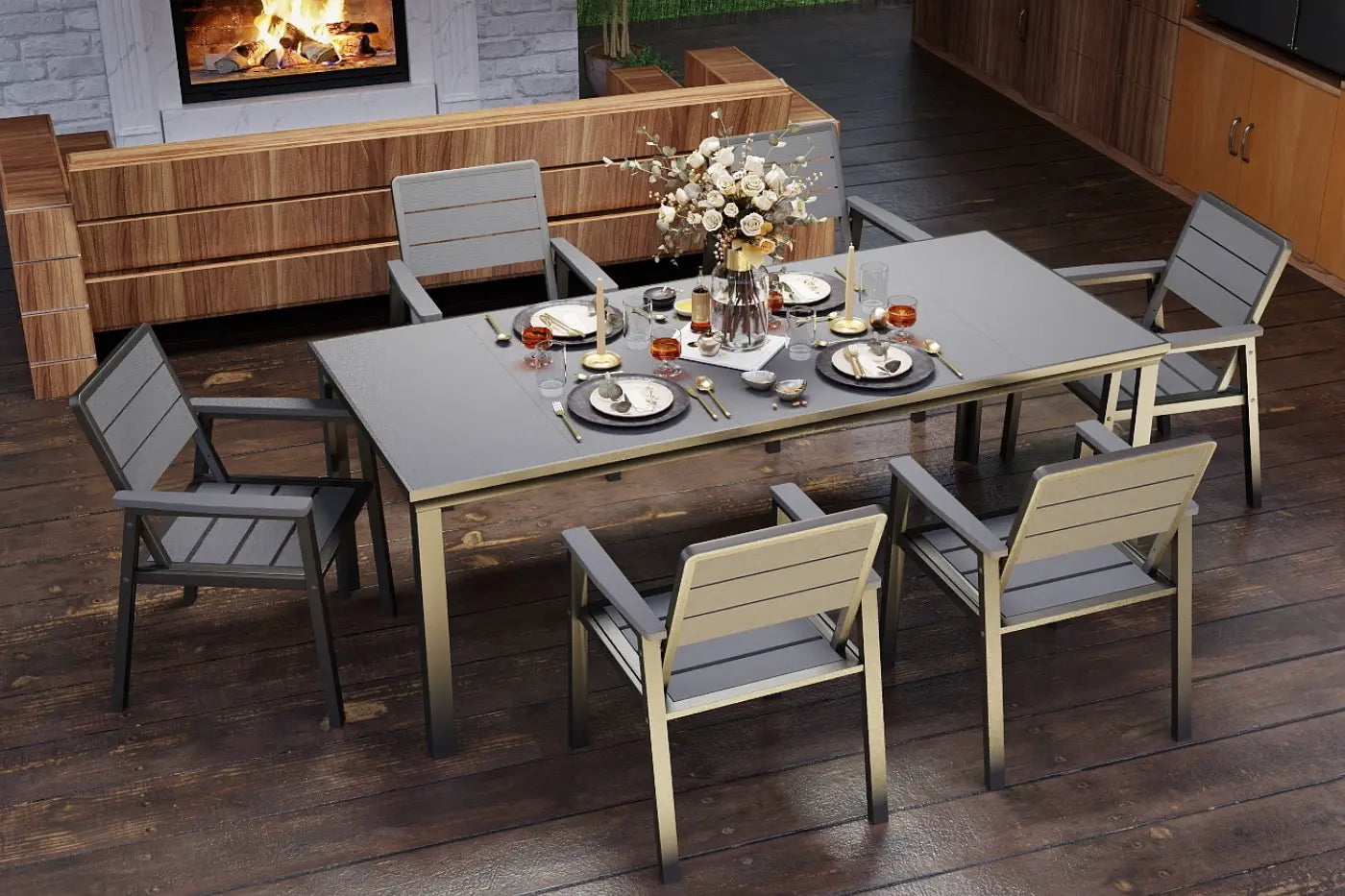 7 Piece Metal Frame Dining Set